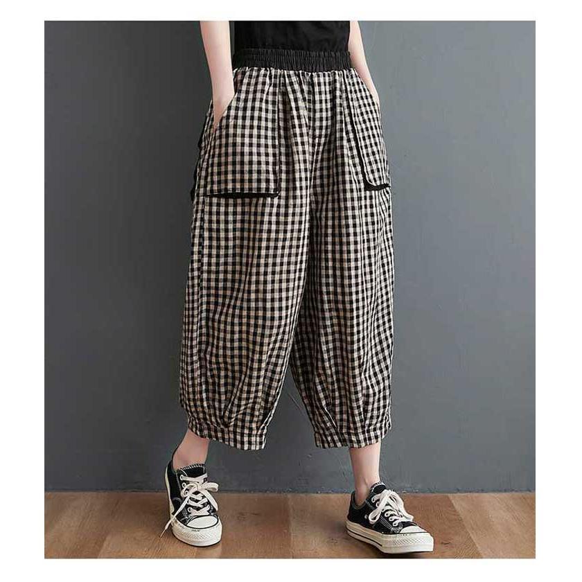 チェック柄バルーンサルエルパンツ 夏 秋 コクーン サルエルパンツ バルーン チェックパンツ バルーン