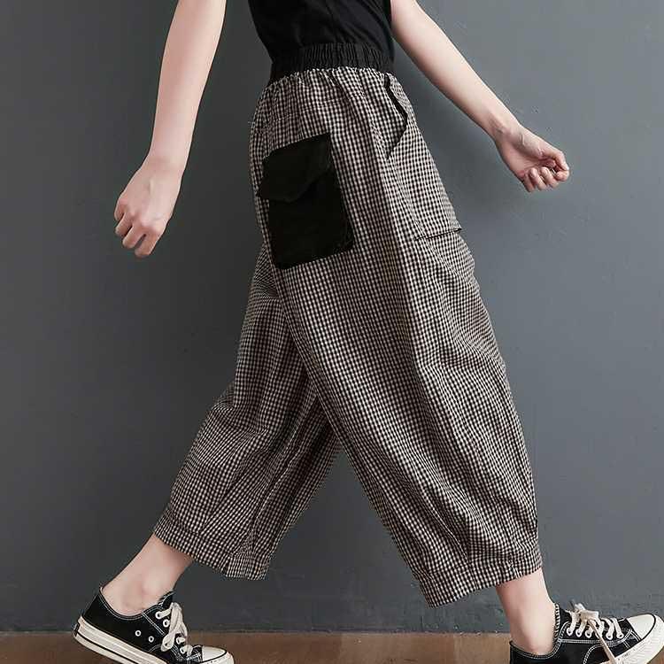 夏 秋 コクーン サルエルパンツ バルーン チェックパンツ バルーン