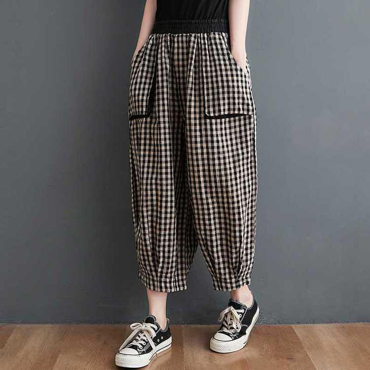 夏 秋 コクーン サルエルパンツ バルーン チェックパンツ バルーン
