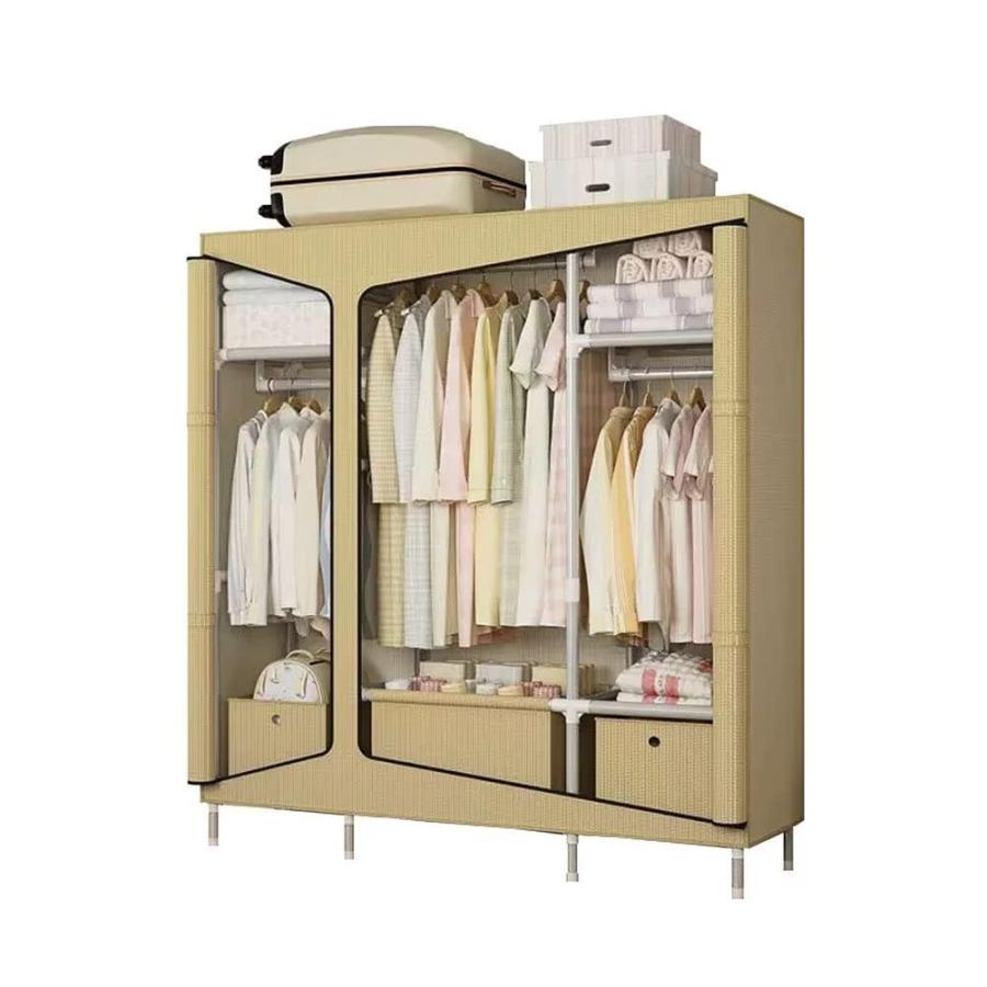 ワードローブカバー付き ワードローブクローゼット 不織布カバー 洋服ダンス メタルラック ハンガーラック大容量 組み立て式 引き出し付き 防塵 防汚 | ブランド登録なし | 05
