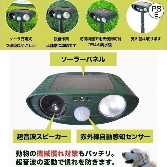 猫よけ 超音波 ソーラー 充電 動物撃退器 猫除け センサー ライト 猫