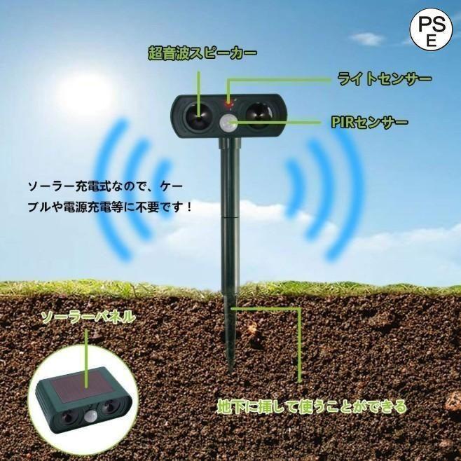 猫よけ 超音波 ソーラー 充電 動物撃退器 猫除け センサー ライト 猫