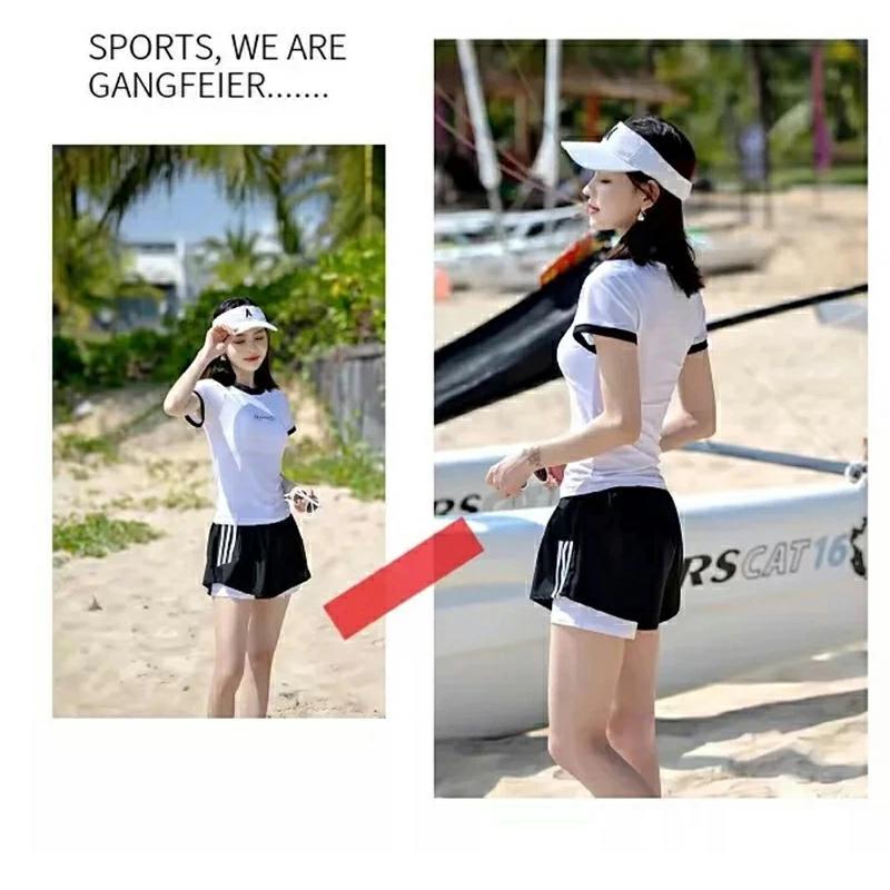 水着 レディース 体型カバー 2点セット おしゃれ 大学生 中学生 高校生 夏 ママ水着 スクール水着 セパレート 胸パッド付き ビーチ フィットネス 女性 160 S-XL | ブランド登録なし | 12