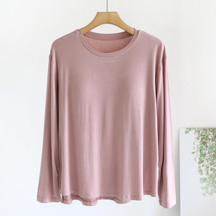 Tシャツ カットソー 春秋 お洒落 ゴムなし カップ付き 長袖 ルームウェア ラウンドネック インナー 大きいサイズ ゆったり リラックス パット付 |  | 01