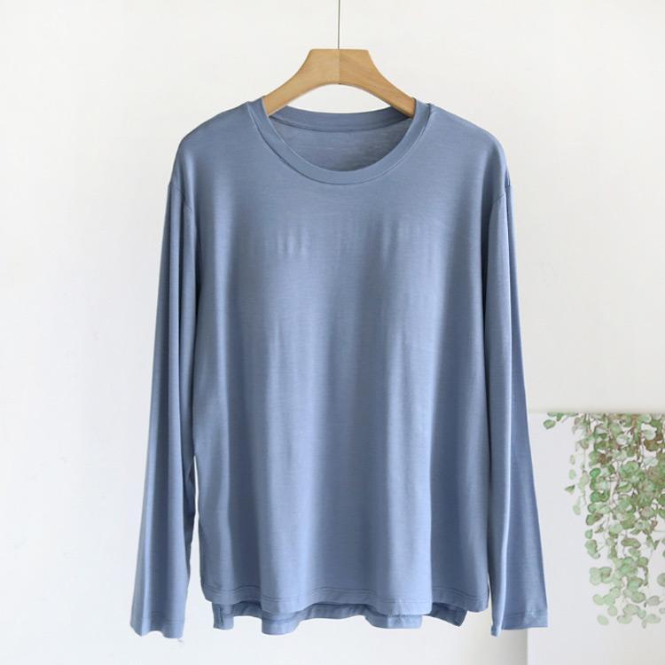 Tシャツ カットソー 春秋 お洒落 ゴムなし カップ付き 長袖 ルームウェア ラウンドネック インナー 大きいサイズ ゆったり リラックス パット付 |  | 02