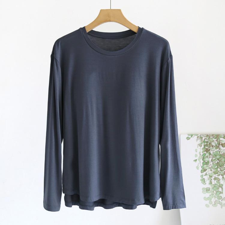 Tシャツ カットソー 春秋 お洒落 ゴムなし カップ付き 長袖 ルームウェア ラウンドネック インナー 大きいサイズ ゆったり リラックス パット付 |  | 03