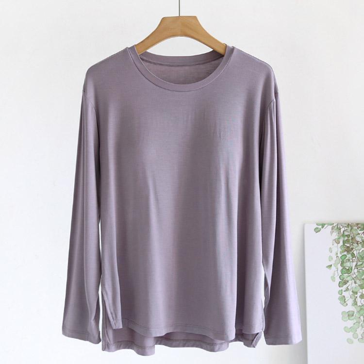 Tシャツ カットソー 春秋 お洒落 ゴムなし カップ付き 長袖 ルームウェア ラウンドネック インナー 大きいサイズ ゆったり リラックス パット付 |  | 04