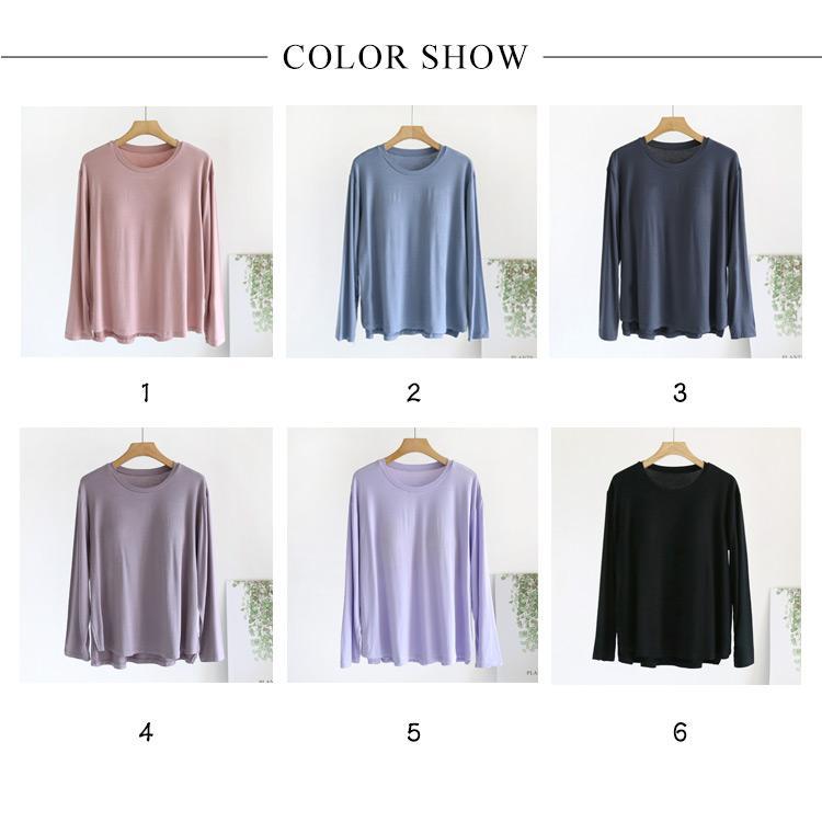 Tシャツ カットソー 春秋 お洒落 ゴムなし カップ付き 長袖 ルームウェア ラウンドネック インナー 大きいサイズ ゆったり リラックス パット付 |  | 06