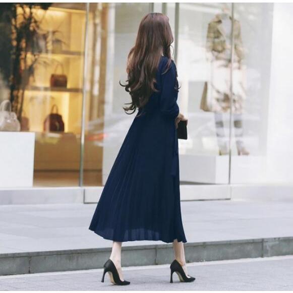 ワンピース ロング丈 長袖 フレア シフォン プリーツワンピース Aライン ベルト付き おしゃれ きれいめ 通勤 二次会 大人 20代 30代 40代 春秋 レデイース | ブランド登録なし | 10