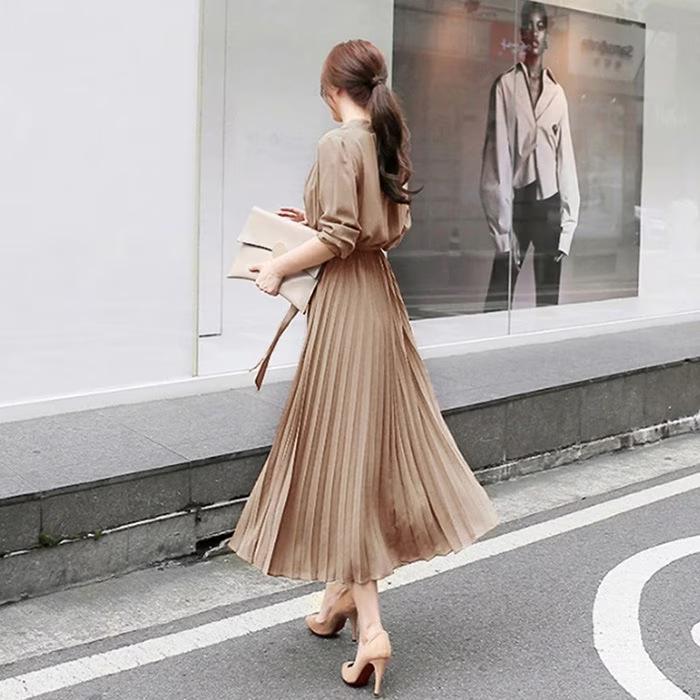 ワンピース ロング丈 長袖 フレア シフォン プリーツワンピース Aライン ベルト付き おしゃれ きれいめ 通勤 二次会 大人 20代 30代 40代 春秋 レデイース | ブランド登録なし | 11