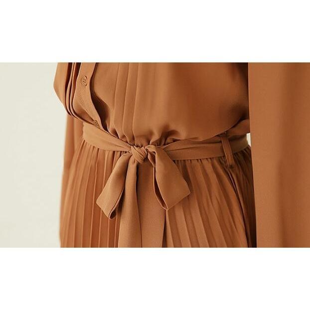 ワンピース ロング丈 長袖 フレア シフォン プリーツワンピース Aライン ベルト付き おしゃれ きれいめ 通勤 二次会 大人 20代 30代 40代 春秋 レデイース | ブランド登録なし | 12