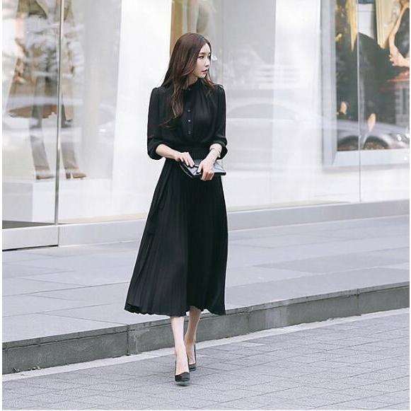 ワンピース ロング丈 長袖 フレア シフォン プリーツワンピース Aライン ベルト付き おしゃれ きれいめ 通勤 二次会 大人 20代 30代 40代 春秋 レデイース | ブランド登録なし | 01