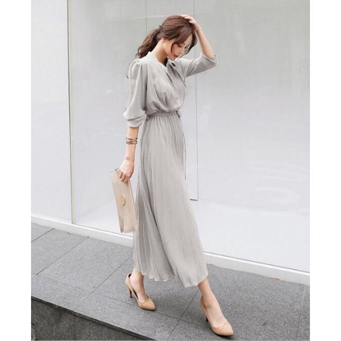 ワンピース ロング丈 長袖 フレア シフォン プリーツワンピース Aライン ベルト付き おしゃれ きれいめ 通勤 二次会 大人 20代 30代 40代 春秋 レデイース | ブランド登録なし | 02