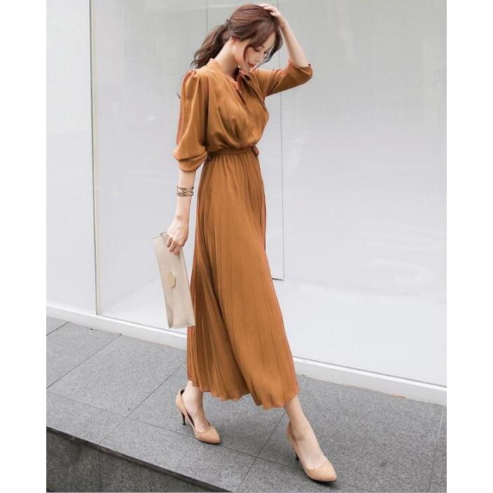 ワンピース ロング丈 長袖 フレア シフォン プリーツワンピース Aライン ベルト付き おしゃれ きれいめ 通勤 二次会 大人 20代 30代 40代 春秋 レデイース | ブランド登録なし | 03
