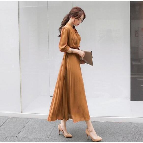 ワンピース ロング丈 長袖 フレア シフォン プリーツワンピース Aライン ベルト付き おしゃれ きれいめ 通勤 二次会 大人 20代 30代 40代 春秋 レデイース | ブランド登録なし | 06
