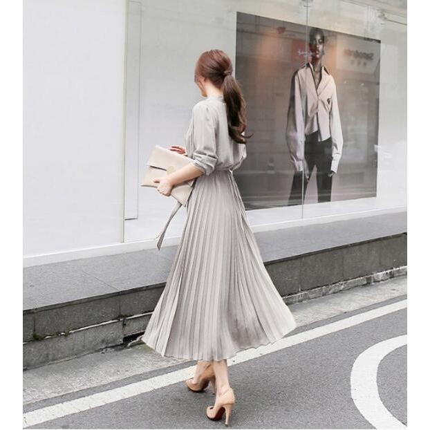ワンピース ロング丈 長袖 フレア シフォン プリーツワンピース Aライン ベルト付き おしゃれ きれいめ 通勤 二次会 大人 20代 30代 40代 春秋 レデイース | ブランド登録なし | 07
