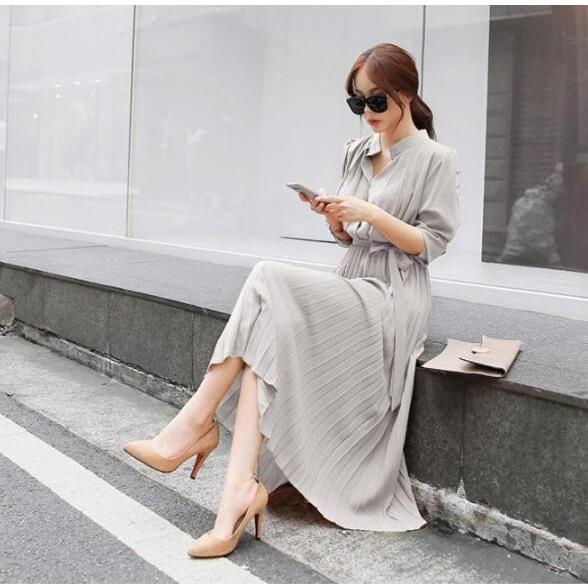 ワンピース ロング丈 長袖 フレア シフォン プリーツワンピース Aライン ベルト付き おしゃれ きれいめ 通勤 二次会 大人 20代 30代 40代 春秋 レデイース | ブランド登録なし | 09