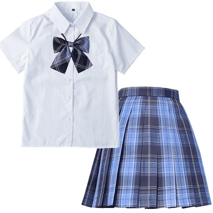 レディース 制服 コスプレ セットアップ スカート 半袖 JK 女子高校 学生服 スクールシャツ プリーツスカート リボン 3点セット セーラー服 コスチューム 中学生 | ブランド登録なし | 03