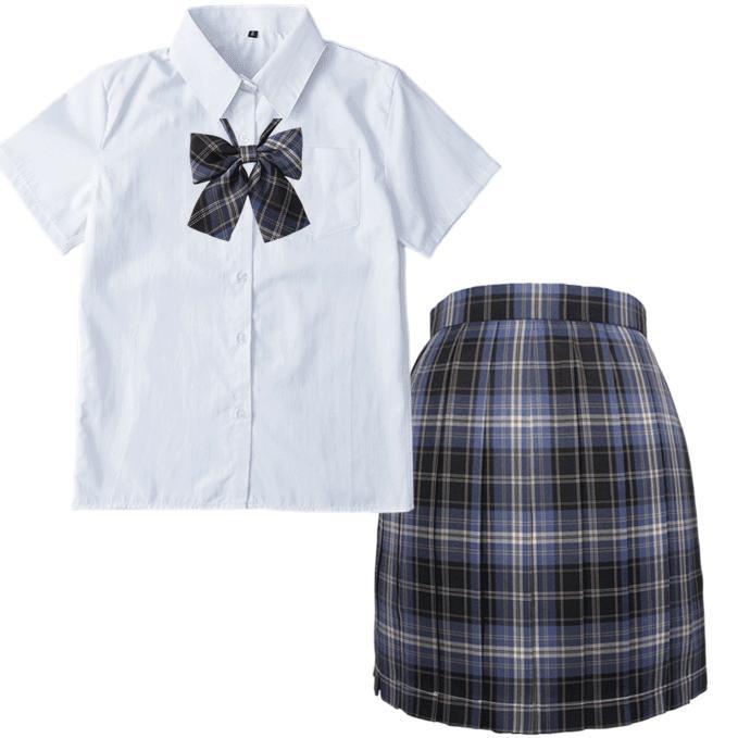 レディース 制服 コスプレ セットアップ スカート 半袖 JK 女子高校 学生服 スクールシャツ プリーツスカート リボン 3点セット セーラー服 コスチューム 中学生 | ブランド登録なし | 06