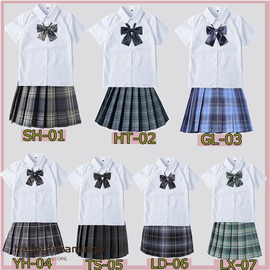 レディース 制服 コスプレ セットアップ スカート 半袖 JK 女子高校 学生服 スクールシャツ プリーツスカート リボン 3点セット セーラー服 コスチューム 中学生 | ブランド登録なし | 08