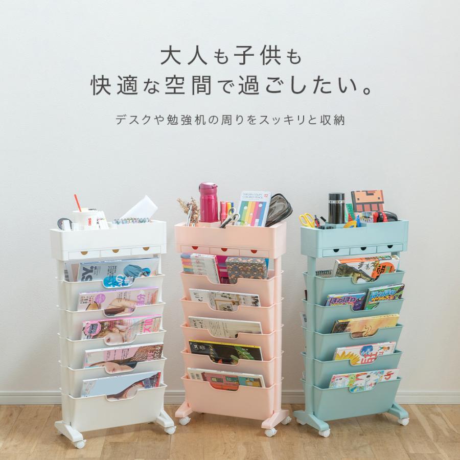 【RANK1位】マガジンラック ファイルワゴン スリム 薄型 キャスター付き 大容量 おしゃれ 教科書 収納 中学 収納ワゴン 棚 オフィス コンパクト 絵本 6段 3段 |  | 04