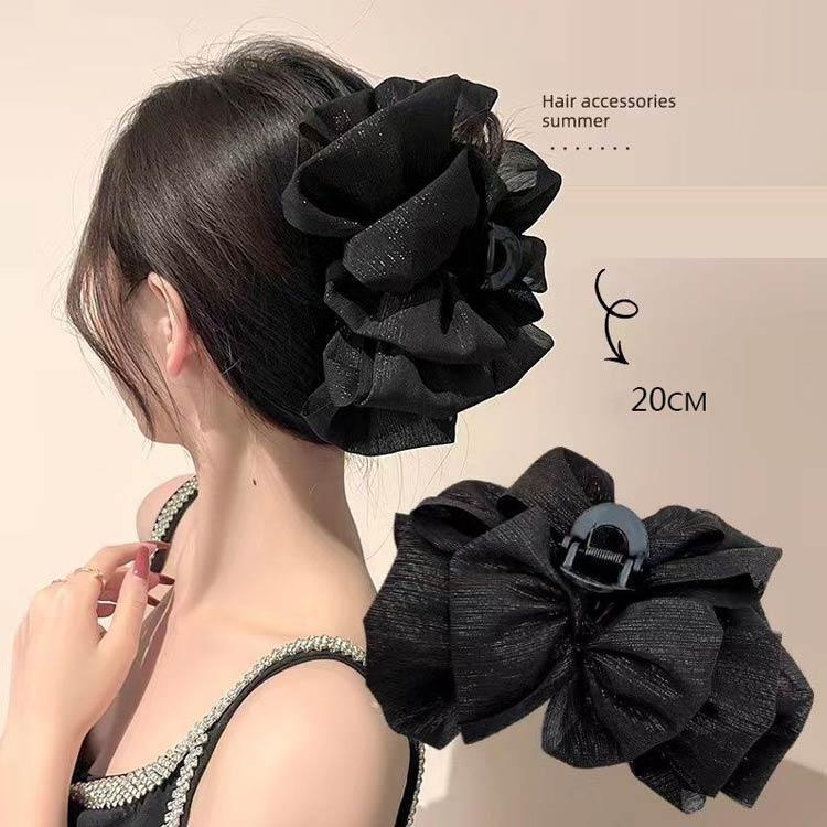 ヘアクリップ リボン 大きめ バンスクリップ フリル 無地 ヘアアクセサリー 大人 ヘアアクセ ボリューム 大きい リボン 華やか 上品 髪留め 髪飾 | ブランド登録なし | 01