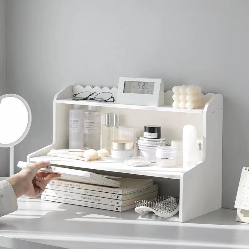 デスク上置棚 机上台 机上ラック 2段式 キーボード収納 収納ラック オフェス収納 小物入れ 木製 ins風 棚宿舎 オフィス 化粧品 文具 本収納 整理棚 | ブランド登録なし | 08