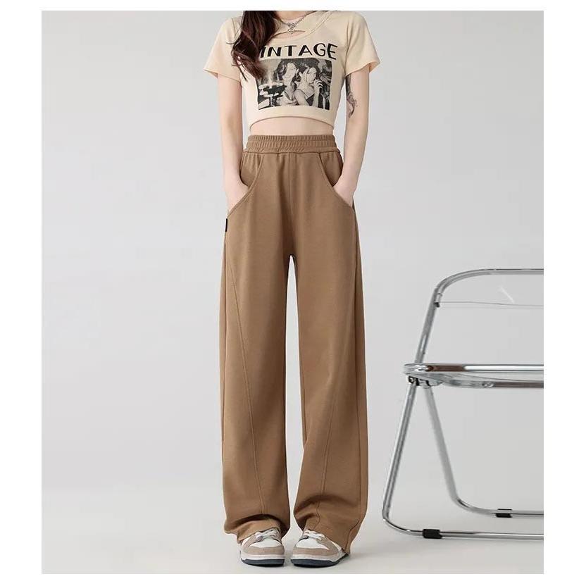 カーブパンツ スウェットパンツ センターシーム ウエストゴム ワイド スウェット ワイドパンツ ゆったり レディース ジャージ 下半身 脚長効果 体型 | ブランド登録なし | 17