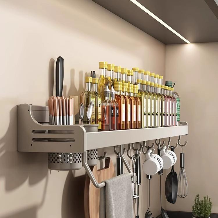 キッチンツールフック 壁掛け式 強力粘着固定キッチンラック 防水 50cm バスルーム ラック 収納ラック 多機能 調味料入れ タオル掛け まな板 箸立て 収納棚 | ブランド登録なし | 14