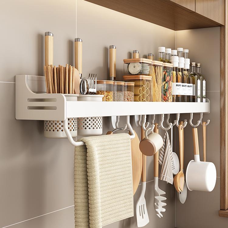 キッチンツールフック 壁掛け式 強力粘着固定キッチンラック 防水 50cm バスルーム ラック 収納ラック 多機能 調味料入れ タオル掛け まな板 箸立て 収納棚 | ブランド登録なし | 15