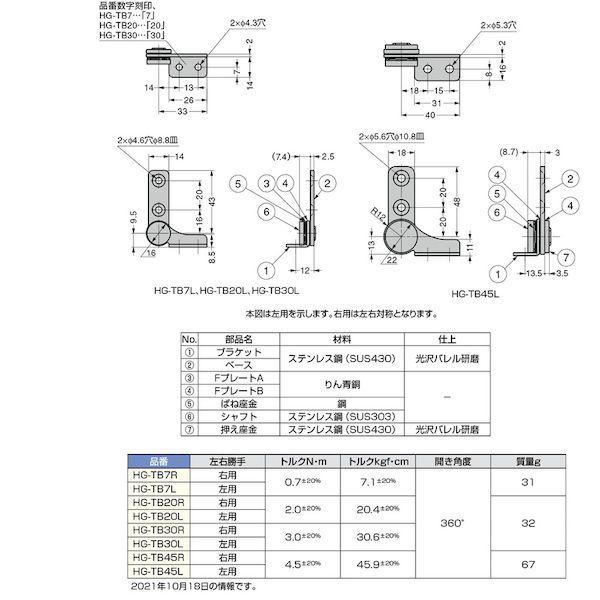 あすつく対応 「直送」 スガツネ工業 ＬＡＭＰ HGTB20L １７００１２４１４ ＨＧ−ＴＢ２０Ｌ トルクヒンジ 蝶番 380-2256 |  | 01