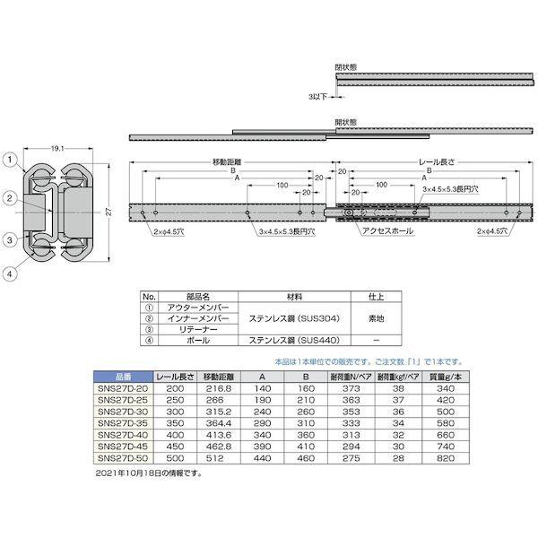 あすつく対応 「直送」 スガツネ工業 ＬＡＭＰ SNS27D30 １９０１１０１８６ ＳＮＳ２７Ｄ−３０オールステンレス鋼製スライドレール 444-3 | ブランド登録なし | 01