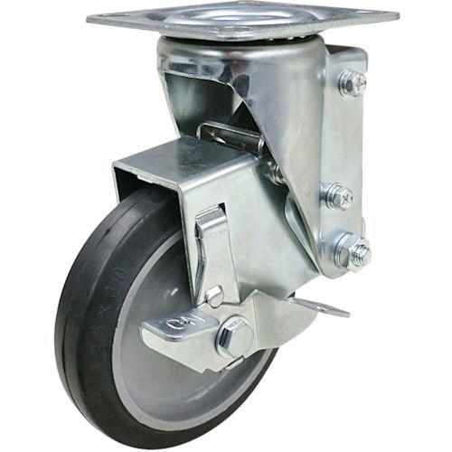 あすつく対応 「直送」 SHSKYS125NRBDS30 プレート式 自在 クッションキャスター ゴム 車輪径１２５ｍｍ ストッパー付き ＳＫＹタイプ | ブランド登録なし