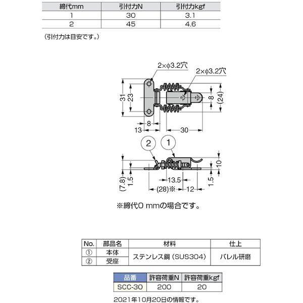 あすつく対応 「直送」 スガツネ工業  SCC30 １２００４０６９３ ＳＣＣ−３０オールステンレス鋼製キャッチクリップ SCC-30 |  | 02