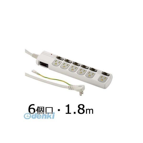 オーム電機 HS-T1259W 雷ガード・ブレーカー・個別スイッチ付 3Pプラグ対応 節電タップ 6個口 1．8m HS−T1259W HST1259W | 