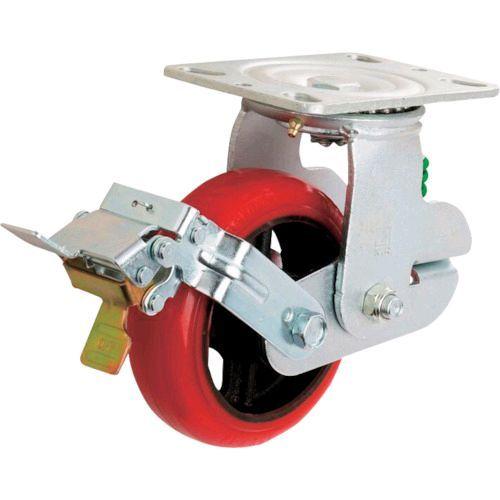 あすつく対応 「直送」 イノアック KTU-150WJS-GS プレート式緩衝牽引キャスター ウレタン車 自在ストッパー式 Φ１５０ バネ付 緑 KTU150WJSGS | INOAC