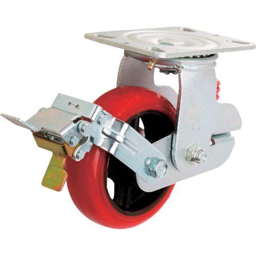 イノアック KTU-200WJS-RS プレート式緩衝牽引キャスター ウレタン車 自在ストッパー式 Φ２００ バネ付 赤 KTU200WJSRS | INOAC
