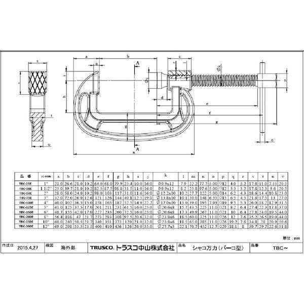 あすつく対応 「直送」 ＴＲＵＳＣＯ  TBC-200E-NCR  シャコ万力（バーコ型）２００ｍｍ　ネジ・キャップ・リング TBC200ENCR | ブランド登録なし | 01