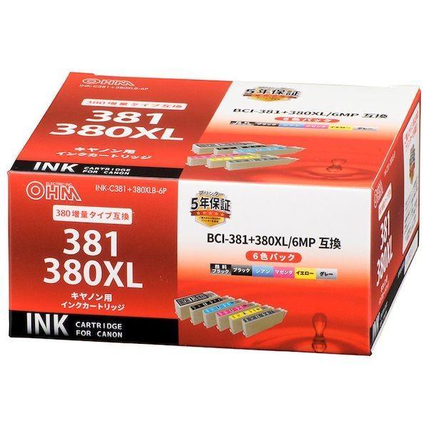 オーム電機 INK-C381+380XLB6P キヤノン用 BCI-381+380XL/6MP互換インク（６色パック） INKC381+38 | 