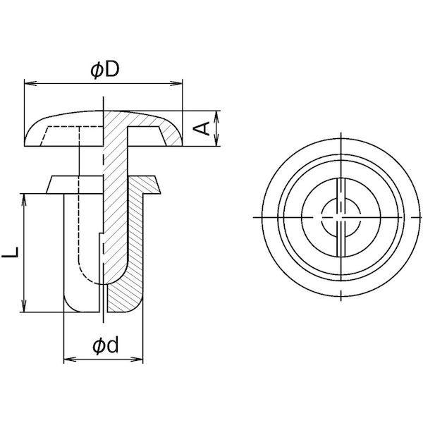 あすつく対応 「直送」 ＴＲＵＳＣＯ TPR2024-BK プッシュリベット　板厚０．６〜１．２ｍｍ　穴径２．１Φ　長さ２．４　黒　５０個入 TPR2024BK |  | 01