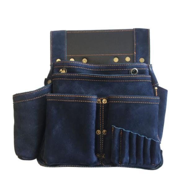 在庫 ふくろ倶楽部 SZN836NV 朱雀ヌバック六型墨つぼホルダー付 INDIGO 材質:ヌバック(牛革)+人工皮革 釘袋 腰袋 釘袋 道具袋 工具 あすつく対応 | 