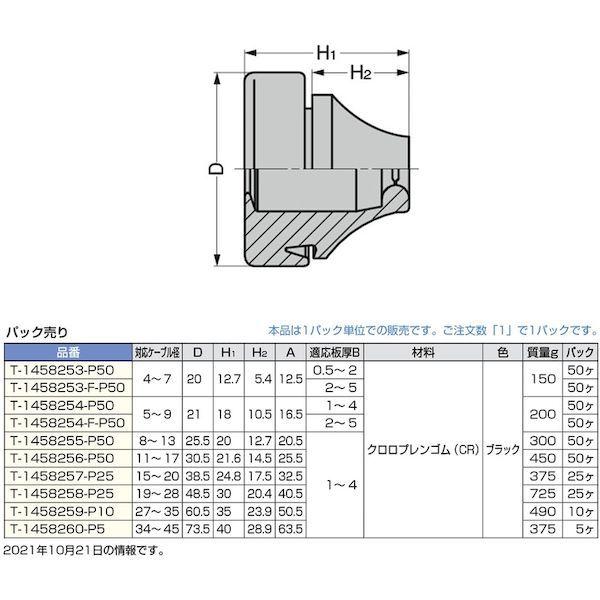 あすつく対応 「直送」 スガツネ工業 T-1458254-P50 ２１００３８２３９ Ｔ−１４５８２５４−Ｐ５０防水・防塵グロメット T1458254_1
