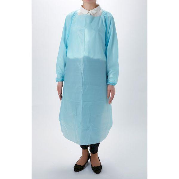 あすつく対応 「直送」 ＴＲＵＳＣＯ TAPEL-B ポリエチレン使い捨て袖付エプロン サイズフリー ブルー １０枚入 TAPELB |  | 01