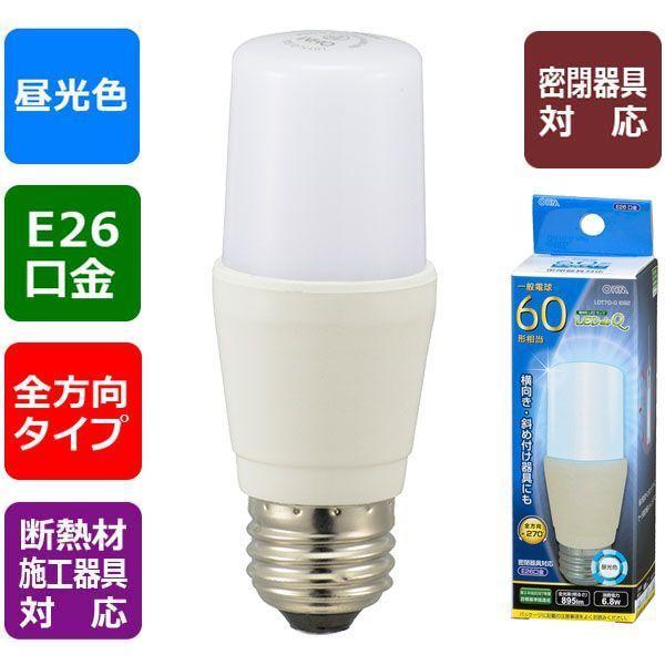 オーム電機 LDT7D-G IG92 LED電球 T形 60形相当／895lm／昼光色／E26／全方向270°／密閉形器具対応／断熱材施工器具対応 LDT7D−G IG92 LDT7DGIG92 | 