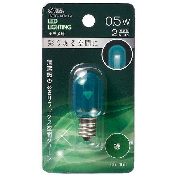 オーム電機 LDT1G-H-E12 13C ＬＥＤナツメ球（装飾用/T20/0.5W/2lm/緑色/E12/クリアグリーン） LDT1GHE | 
