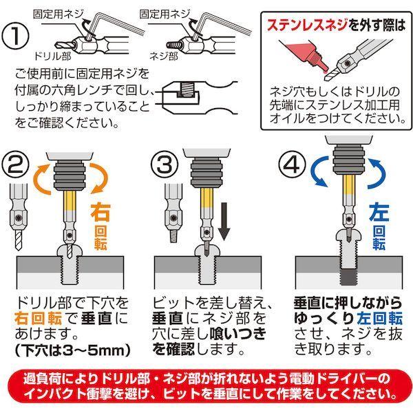あすつく対応 「直送」 アネックス ANH-S3 なめたネジはずしビット３本組 Ｍ２．５〜８ネジ用 ステンレスネジにも対応 全長６５ｍｍ５ｍｍ ANH |  | 02