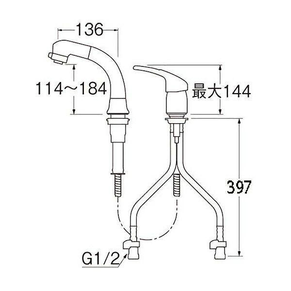 三栄水栓 SANEI 4973987600470 ツーホールシングルレバースプレー混合栓 一般地用 K37610EJV-13 |  | 06