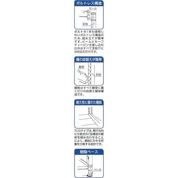 【個人宅配送不可】トラスコ TRUSCO TUG600-65J-4B 直送 代引不可 TUG型中量棚600kg連結型 1500X776XH1800 4段 TUG_2