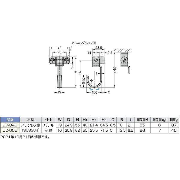 あすつく対応 「直送」 スガツネ UC-055 ＬＡＭＰ　１１００２０００２ ＵＣ−０５５ステンレス鋼製スイングフック UC055 254-0517 |  | 02