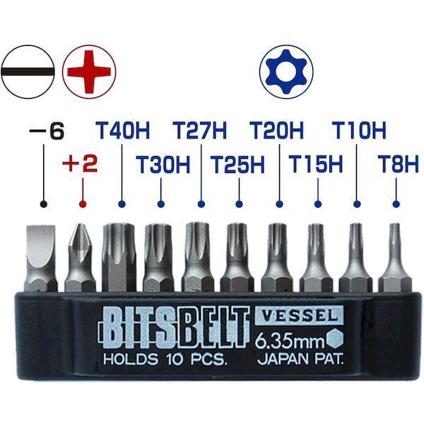 あすつく対応 「直送」 ベッセル TX-12MC 板ラチェットビスキャッチ トルクス Ｎｏ．ＴＸ−１２ＭＣ ビット１０本組 TX12MC 323-4231 VESSEL マグネット付 |  | 06